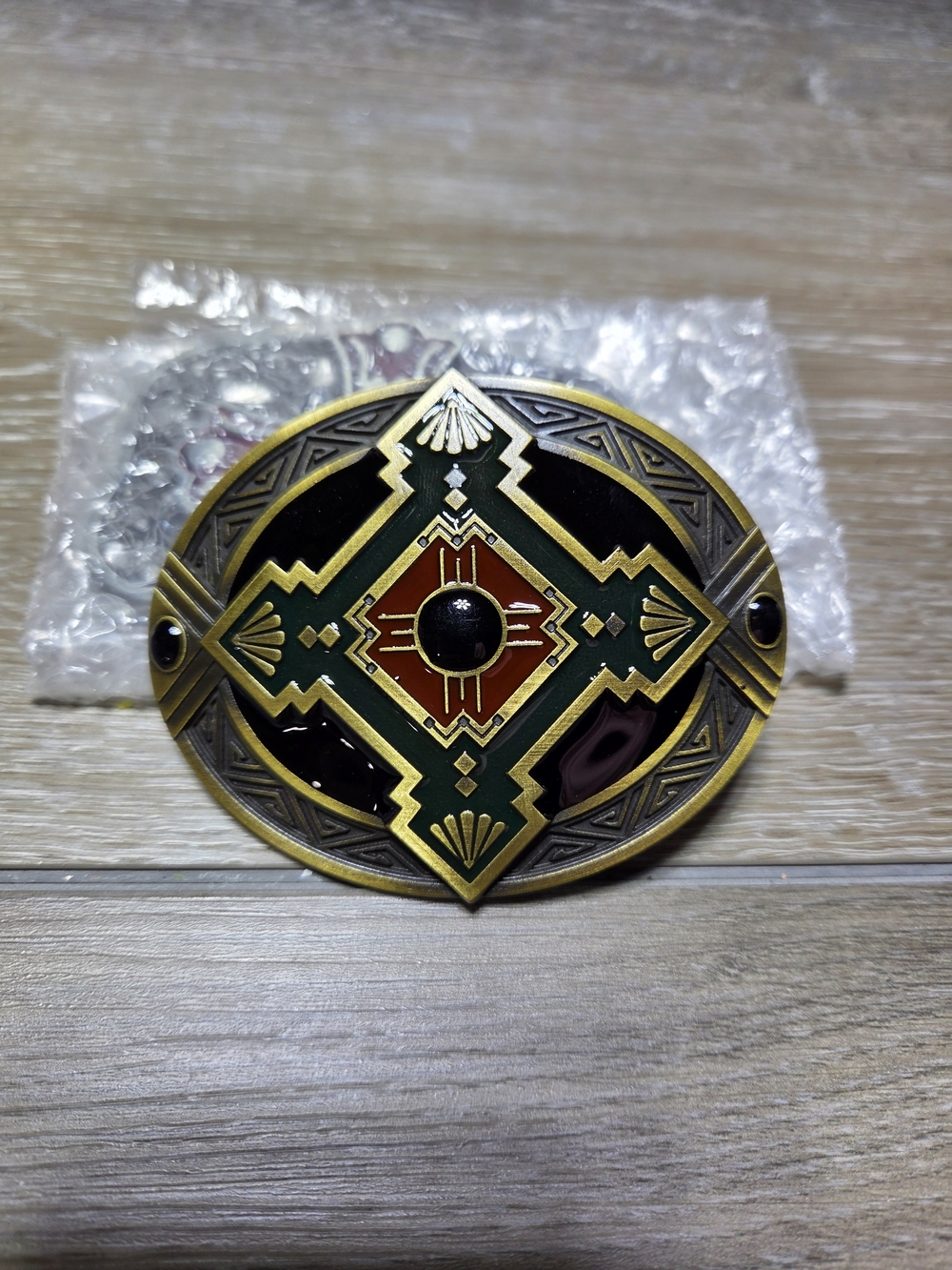 Southwestern Geometric Enamel Oval Western Belt Buckle Black Green Red